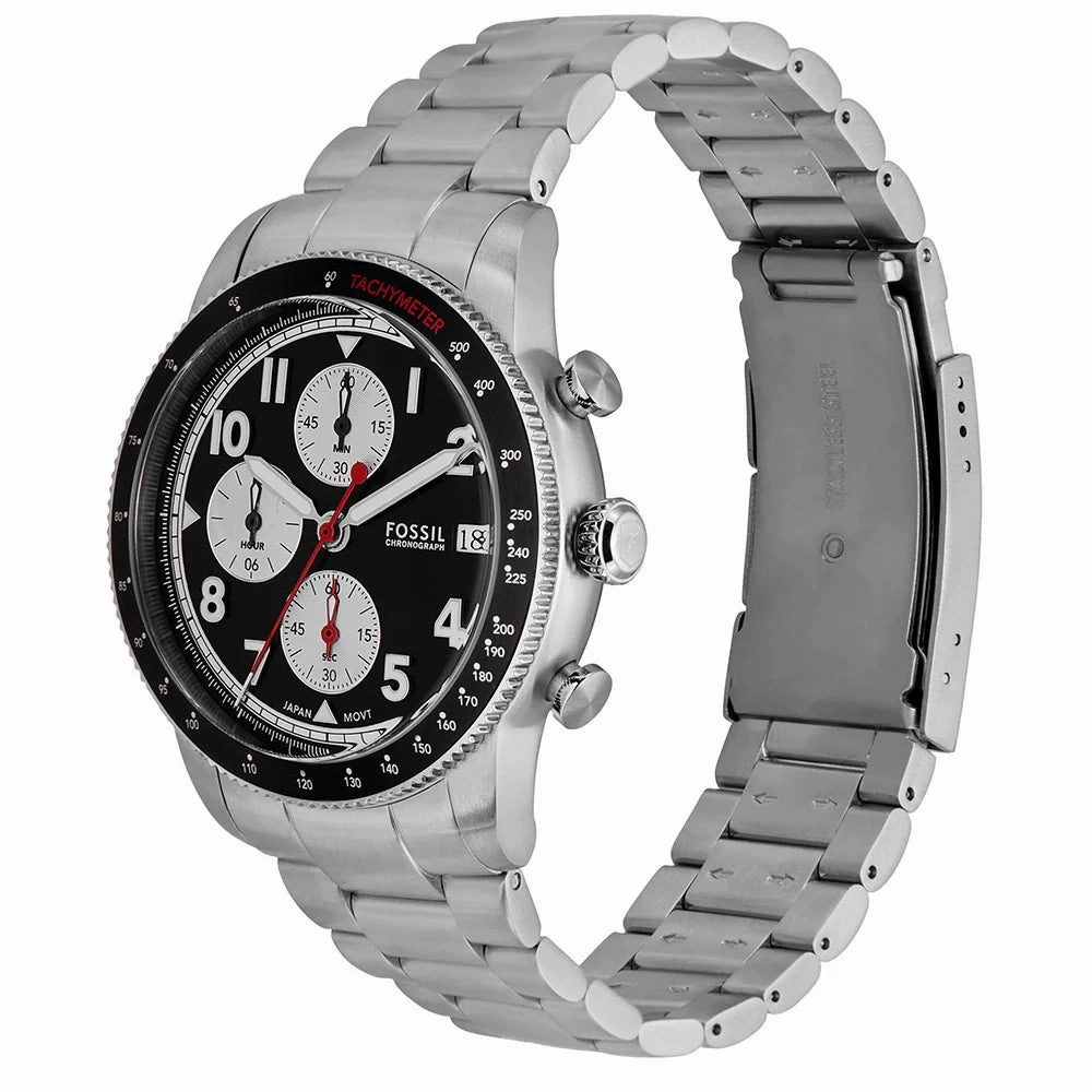 Fossil Sport Tourer Gents Black Dial Stainless Steel Chronograph Watch
