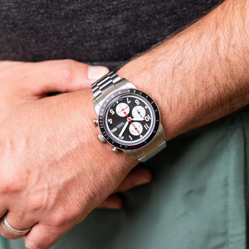 Fossil Sport Tourer Gents Black Dial Stainless Steel Chronograph Watch