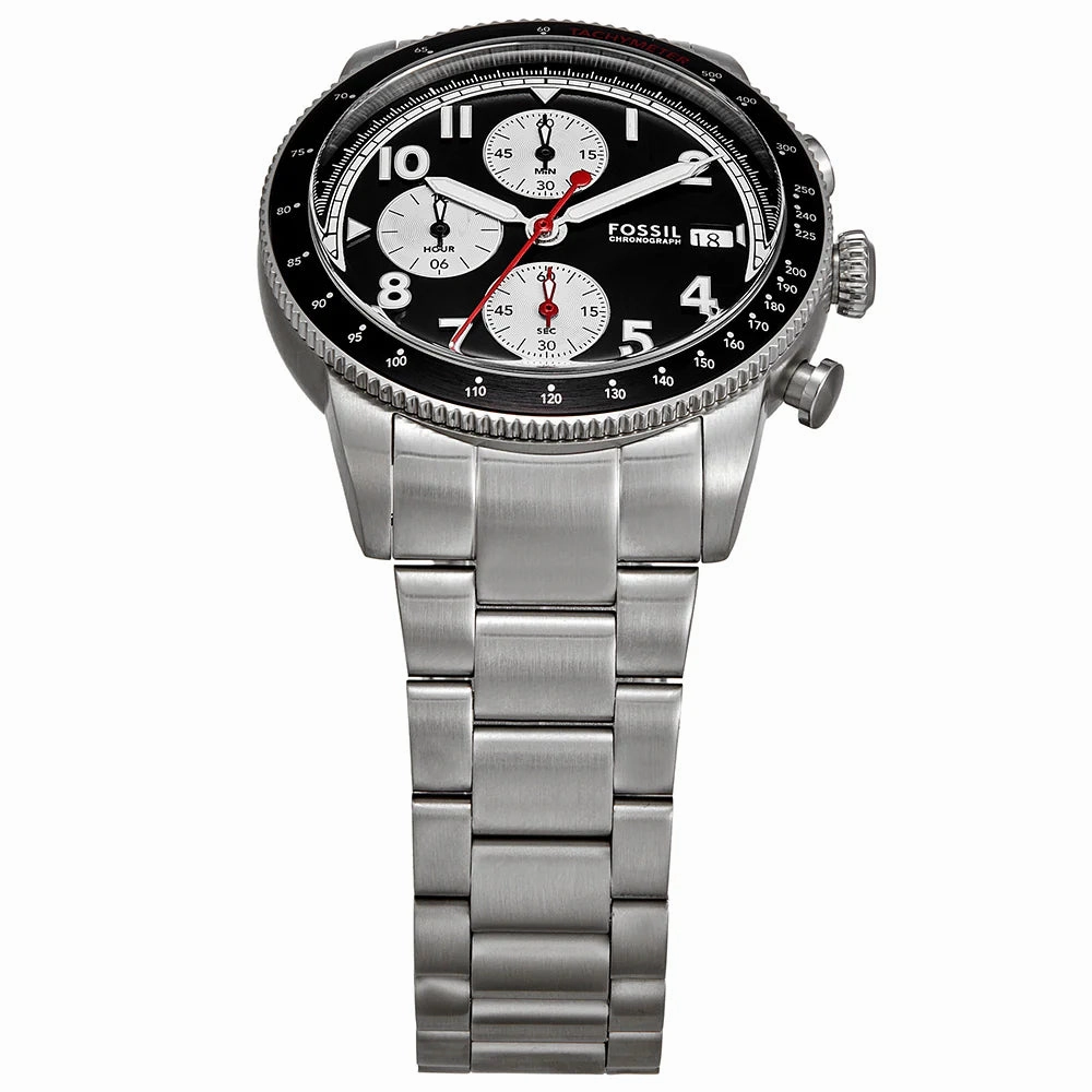 Fossil Sport Tourer Gents Black Dial Stainless Steel Chronograph Watch