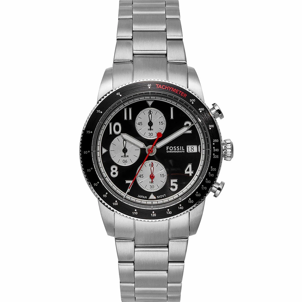 Fossil Sport Tourer Gents Black Dial Stainless Steel Chronograph Watch