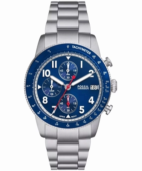 Fossil Sport Tourer Gents Blue Dial Stainless Steel Chronograph Watch