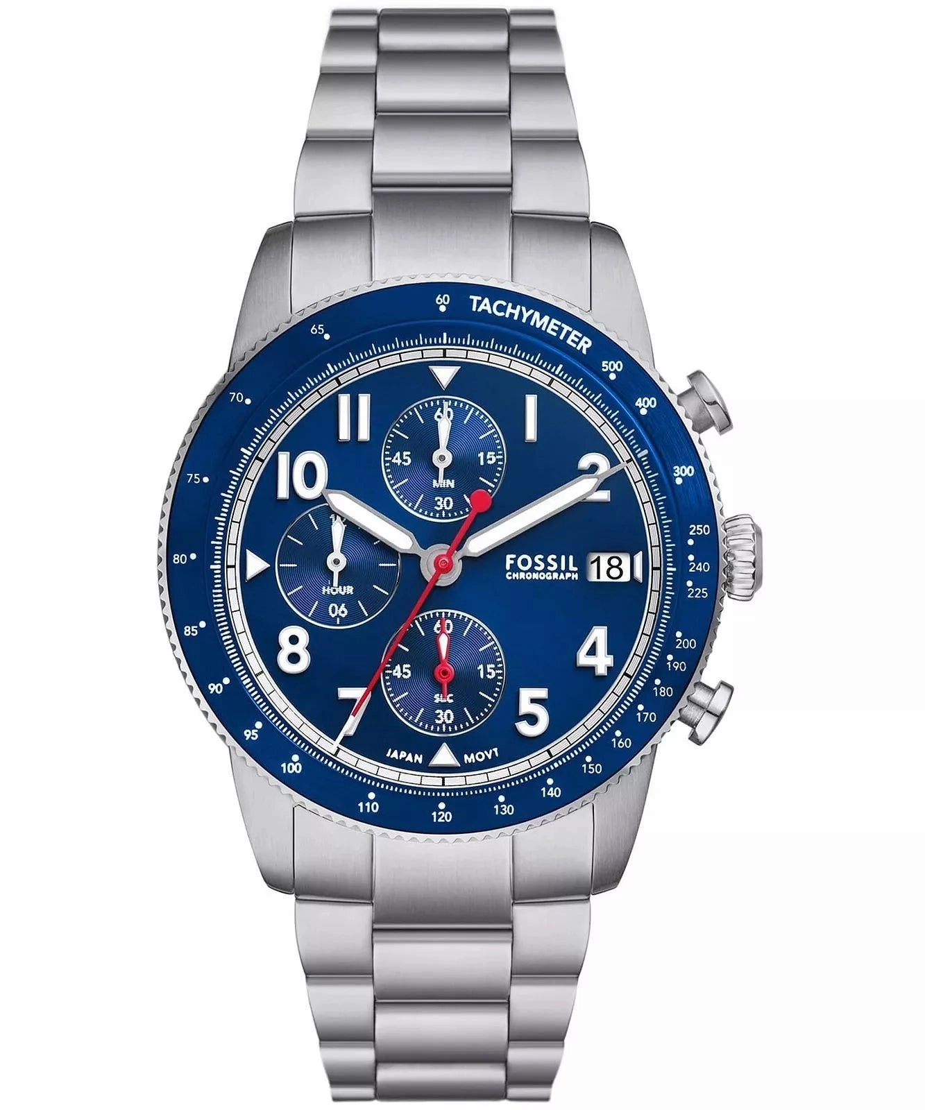 Fossil Sport Tourer Gents Blue Dial Stainless Steel Chronograph Watch