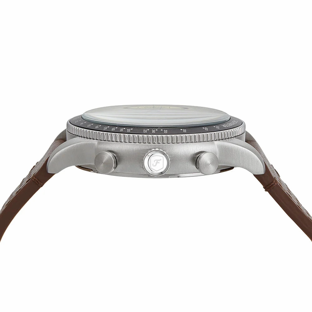 Fossil Sport Tourer Gents Cream Dial Brown Leather Strap Chronograph Watch