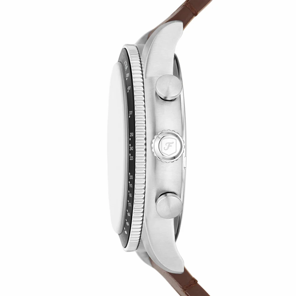Fossil Sport Tourer Gents Cream Dial Brown Leather Strap Chronograph Watch