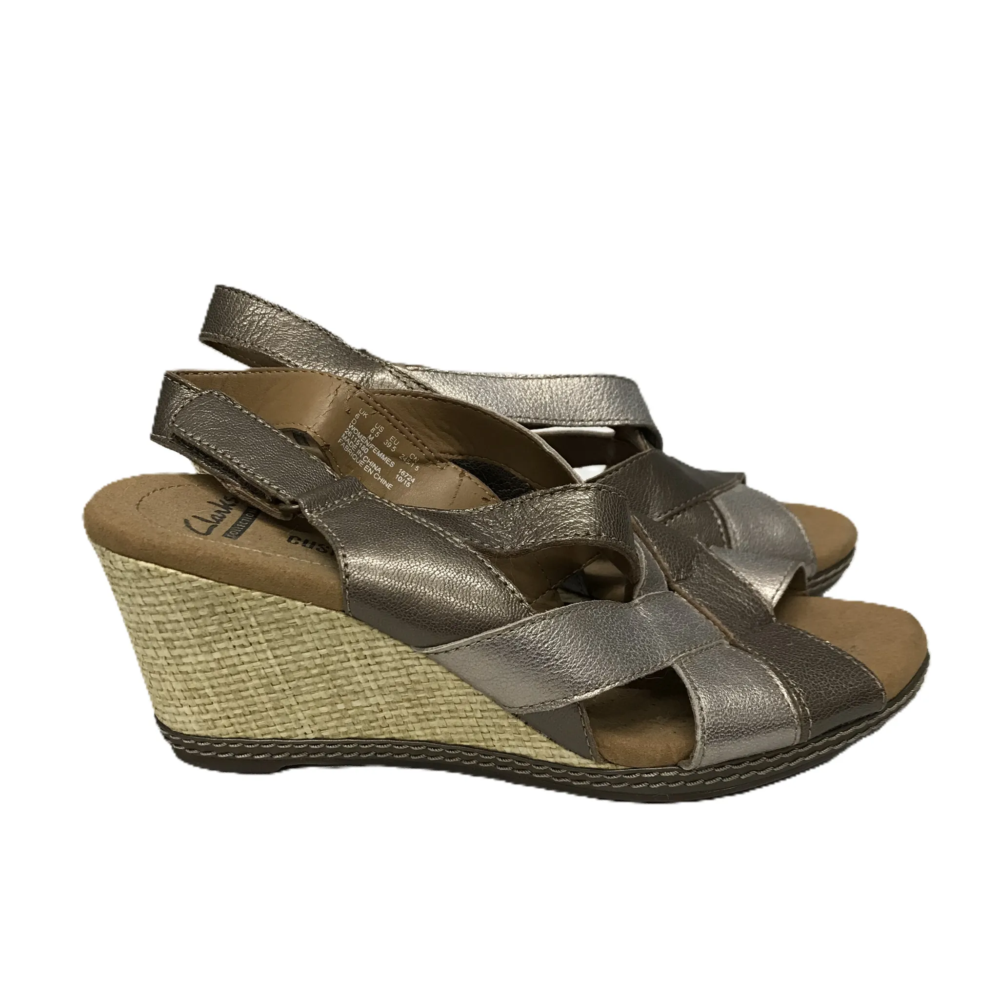 Gold Sandals Heels Wedge By Clarks, Size: 8.5 clarks