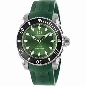 Gucci Men's Watch - Dive Automatic Silver Case Green Dial Rubber Strap | YA136360