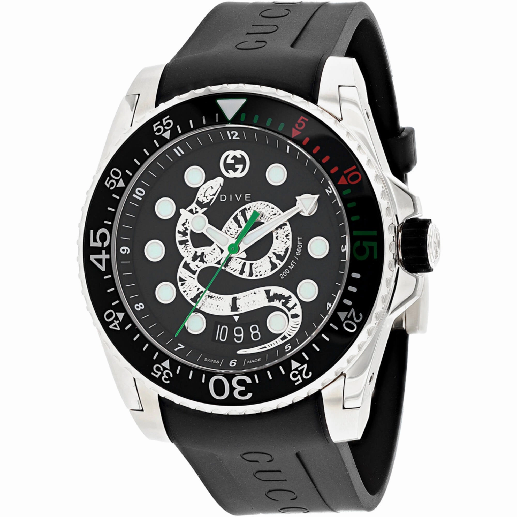 Gucci Men's Watch - Dive Quartz Date Display Black Dial Rubber Strap | YA136217