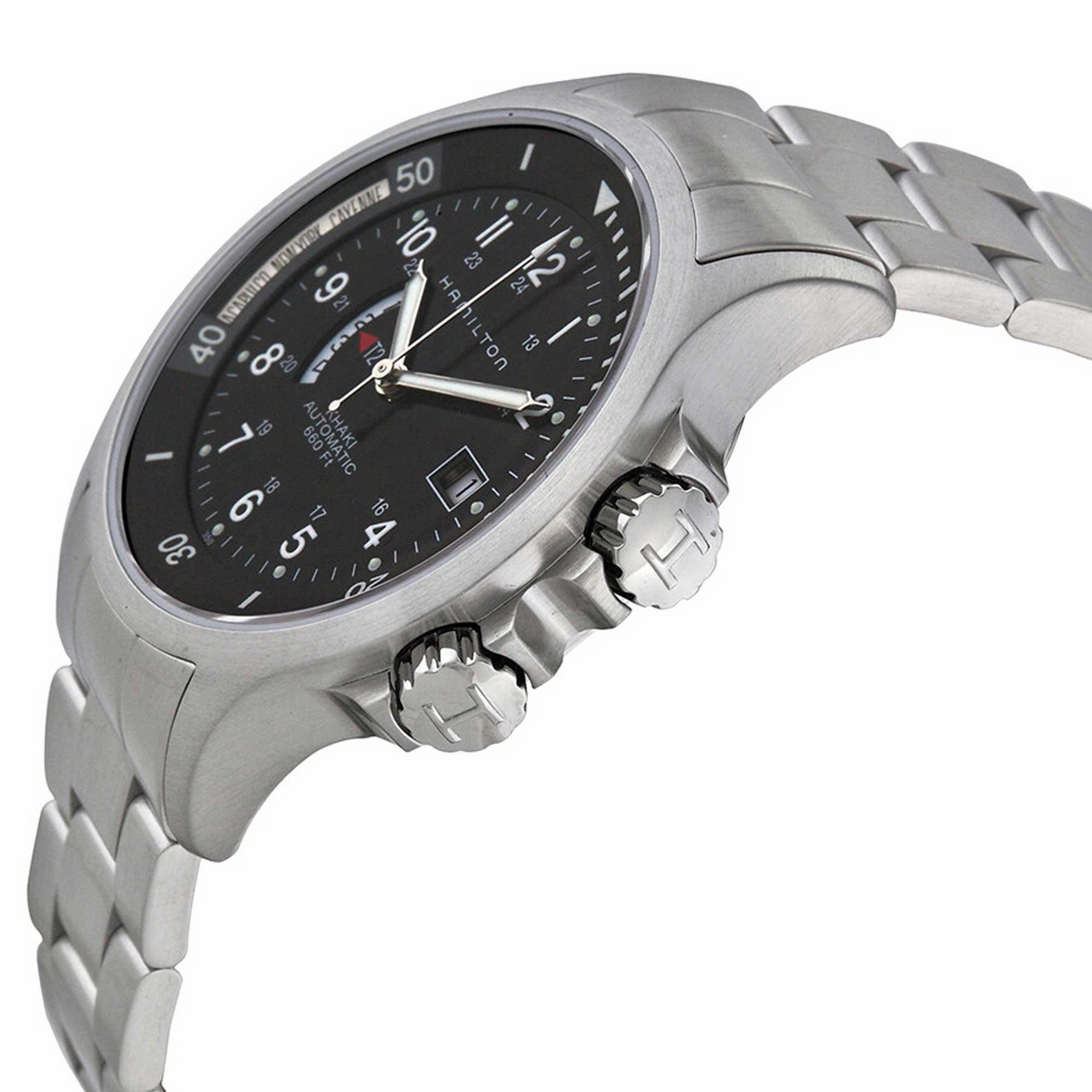 Hamilton Men's Watch - Khaki Navy Automatic Black Dial Steel Bracelet | H77615133