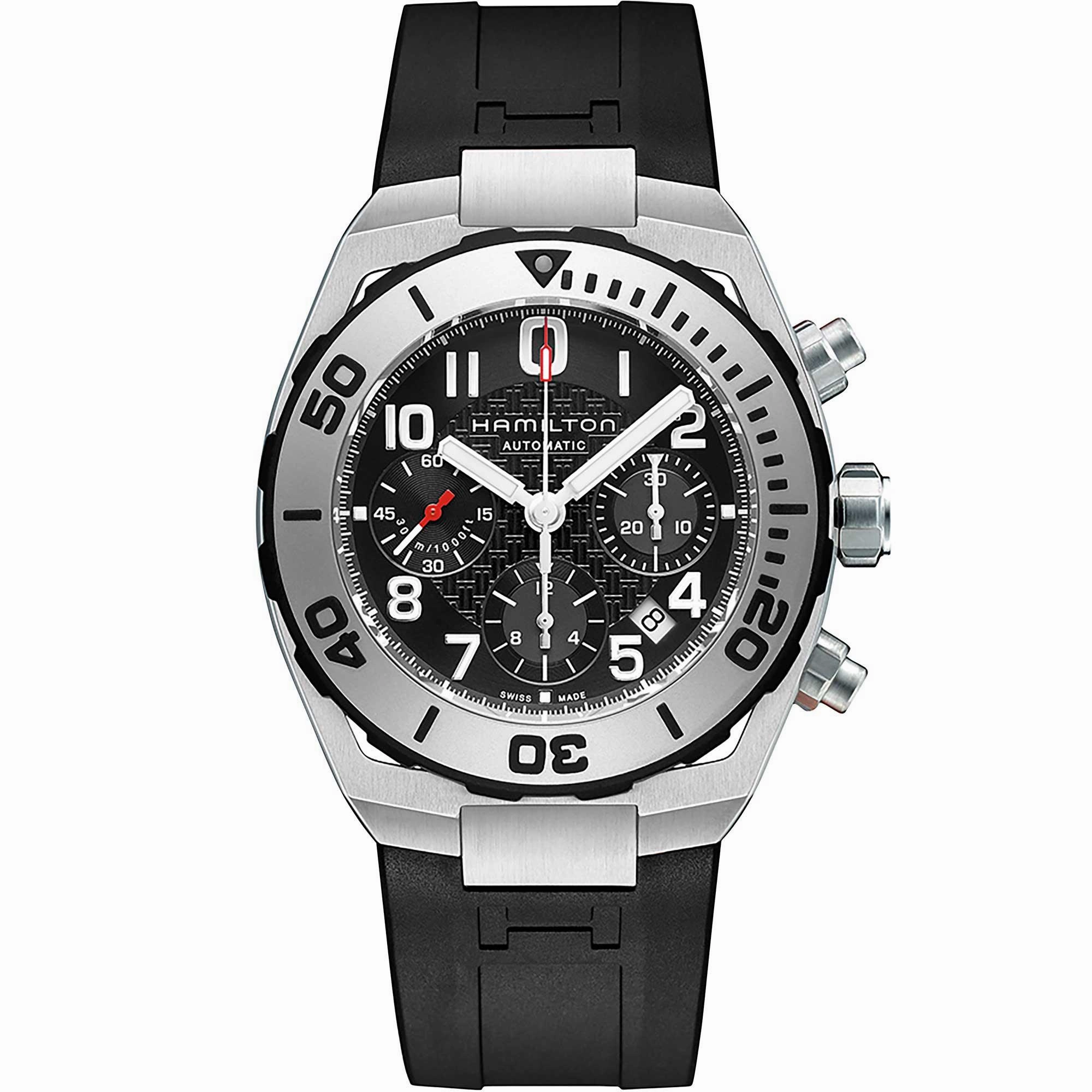 Hamilton Men's Watch - Khaki Navy Chronograph Black Dial Rubber Strap | H78716333