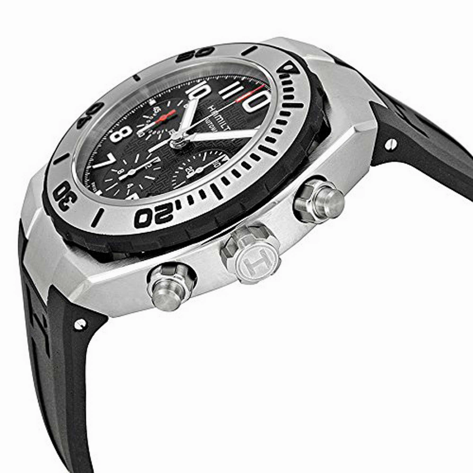 Hamilton Men's Watch - Khaki Navy Chronograph Black Dial Rubber Strap | H78716333