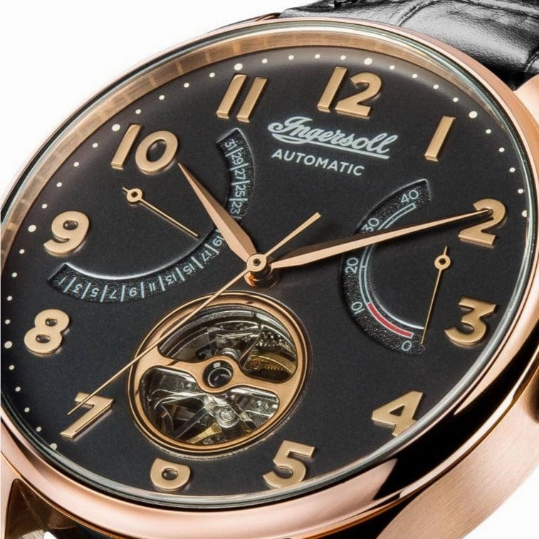 Ingersoll Hawley Automatic Black Dial Watch Rose Gold