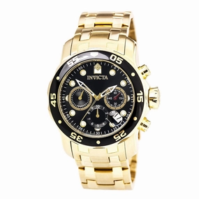 Invicta 0072 Men's Pro Diver Scuba Black Dial Gold Plated Steel Bracelet Chronograph Dive Watch