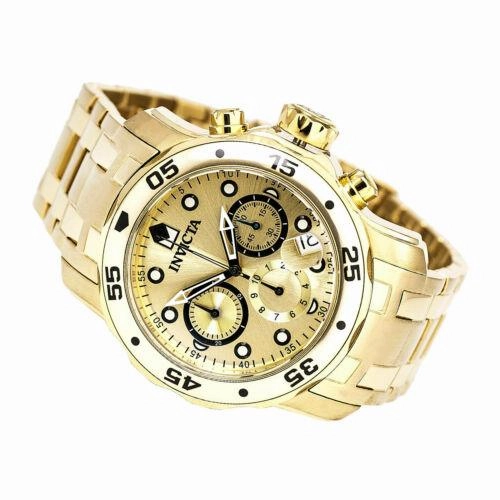 Invicta 0074 Men's Pro Diver Scuba Champagne Dial Gold Steel Bracelet Dive Watch