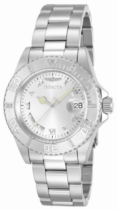 Invicta 12819 Women's Steel Bracelet Swiss Quartz Pro Diver Diamond Silver Dial Date Watch