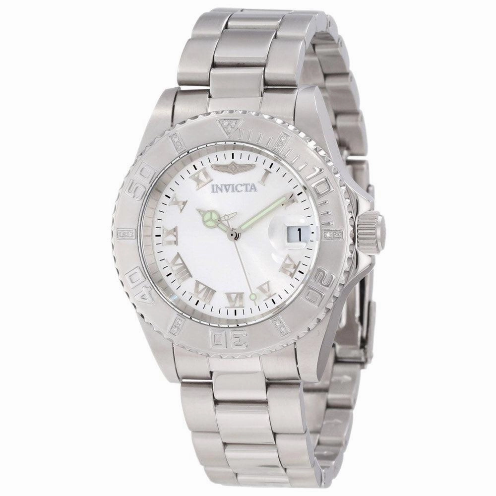 Invicta 12819 Women's Steel Bracelet Swiss Quartz Pro Diver Diamond Silver Dial Date Watch
