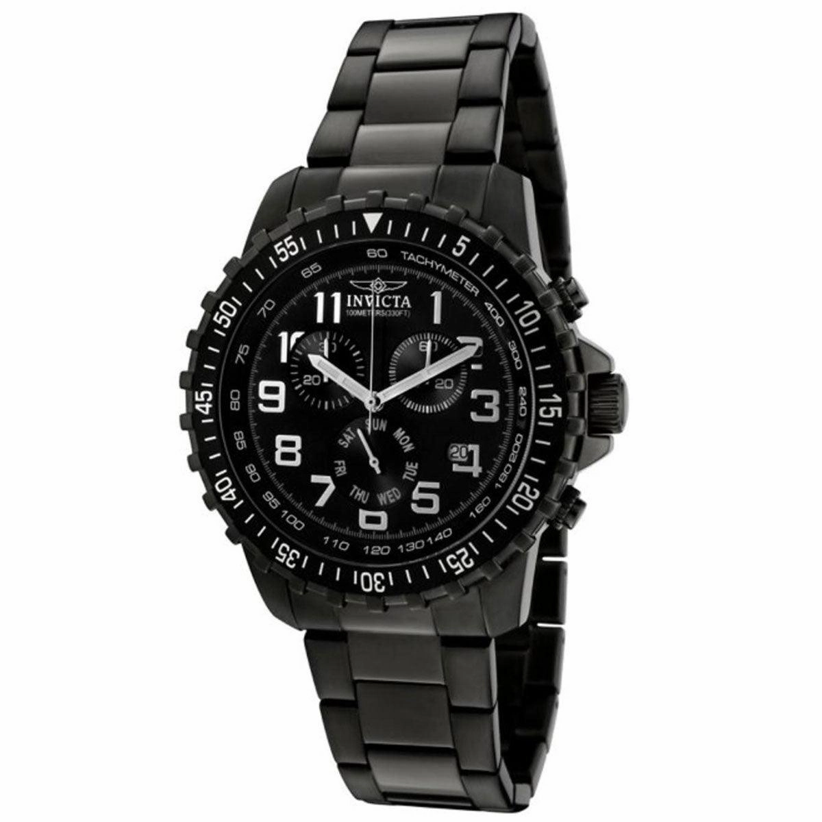 Invicta 1328 Men's Specialty Black Dial Gunmetal IP Steel Bracelet Chronograph Watch