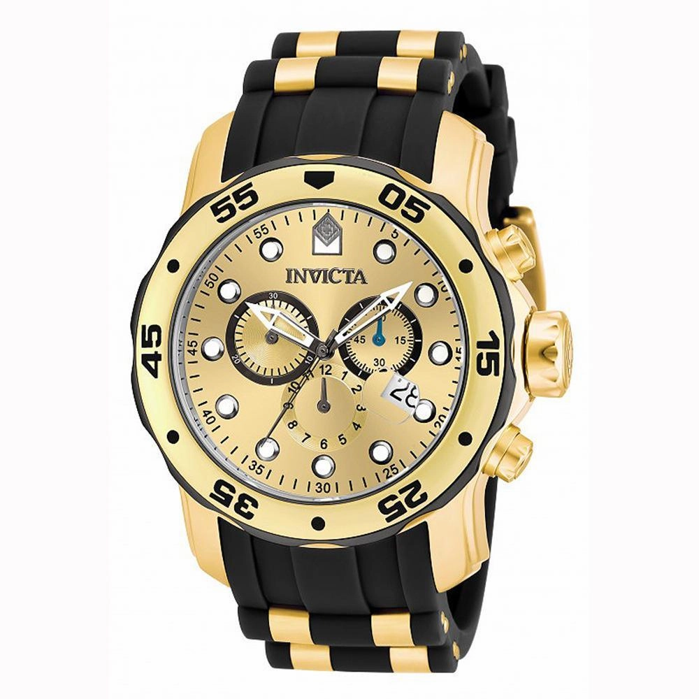 Invicta 17885 Men's Steel & Polyurethane Bracelet Swiss Quartz Pro Diver Chrono Gold Tone Dial Watch