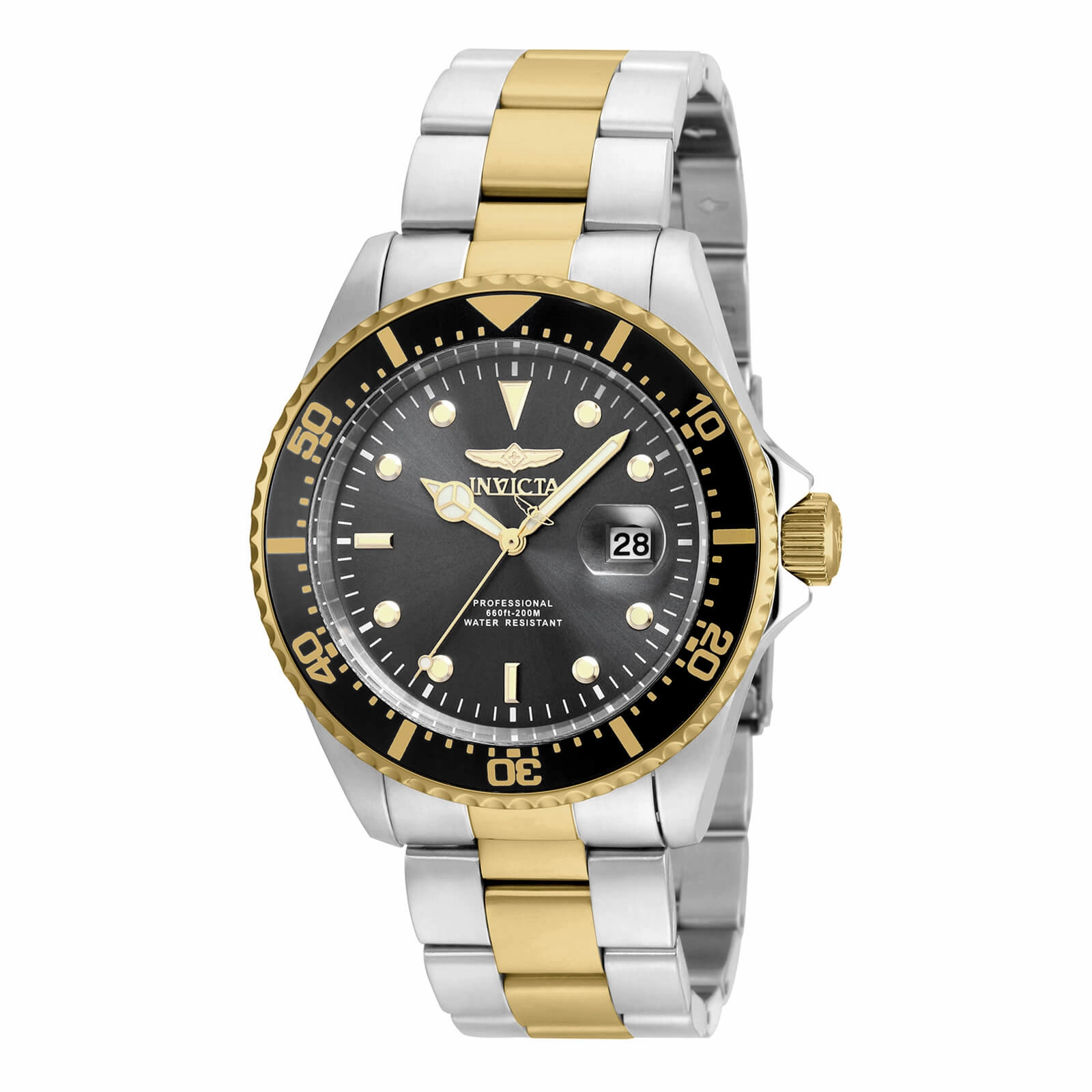 Invicta 22057 Men's Two Tone Yellow Steel Bracelet Quartz Pro Diver Grey Dial Date Watch