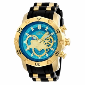 Invicta 23426 Men's Pro Diver Chronograph Blue & Gold Dial Steel & Silicone Strap Watch