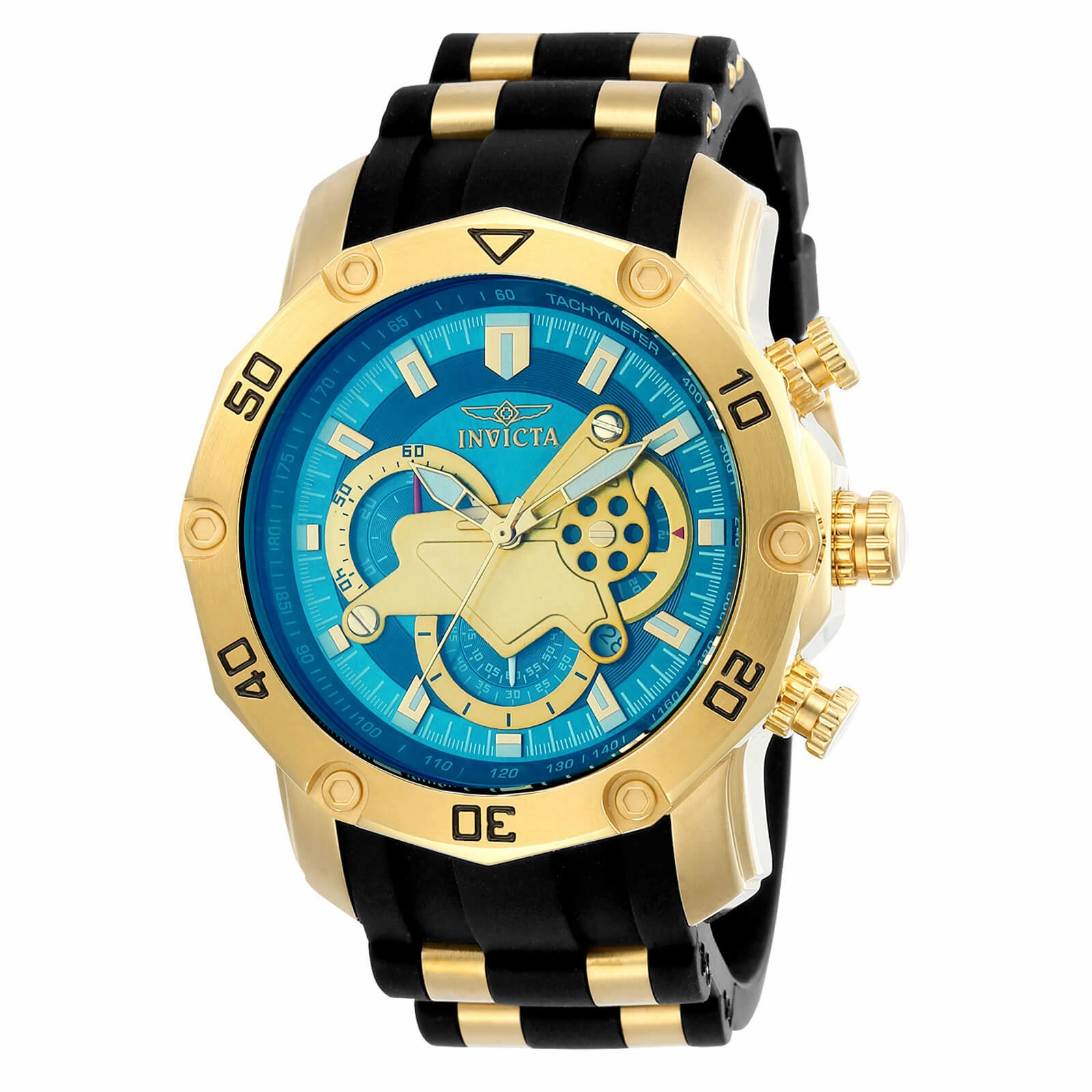Invicta 23426 Men's Pro Diver Chronograph Blue & Gold Dial Steel & Silicone Strap Watch