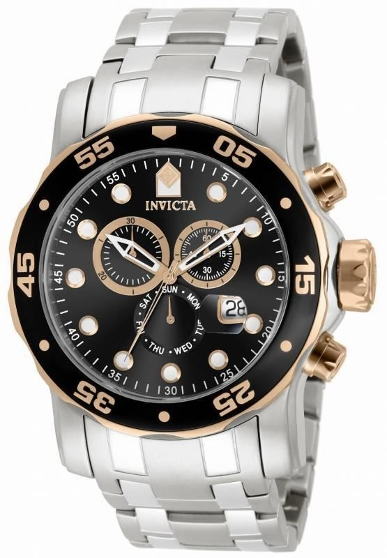 Invicta 80036 Men's Pro Diver Scuba Chronograph Black Dial Stainless Steel Bracelet Dive Watch