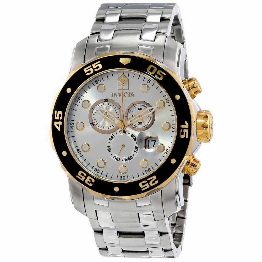 Invicta 80040 Men's Stainless Steel Bracelet Swiss Pro Diver Chrono Silver Dial Day-Date Watch