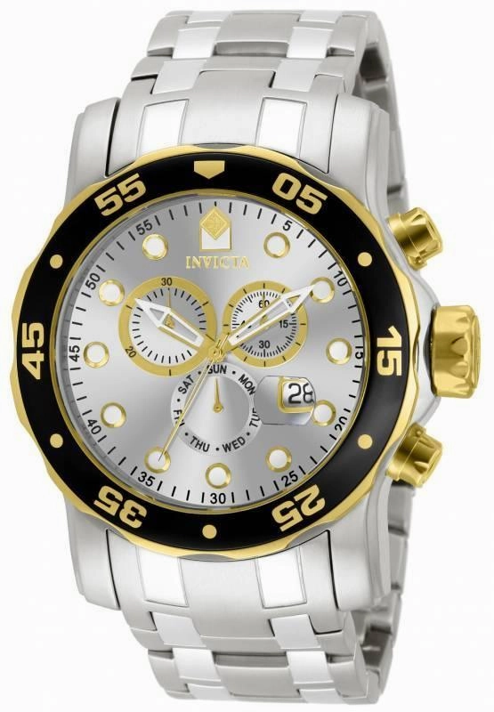 Invicta 80040 Men's Stainless Steel Bracelet Swiss Pro Diver Chrono Silver Dial Day-Date Watch