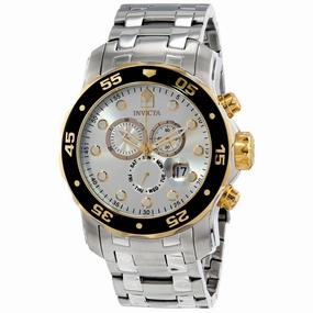 Invicta 80040 Men's Stainless Steel Bracelet Swiss Pro Diver Chrono Silver Dial Day-Date Watch