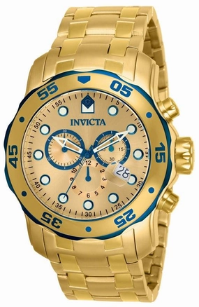 Invicta 80069 Men's Pro Diver Scuba Gold Dial Gold Plated Steel Chronograph Dive Watch