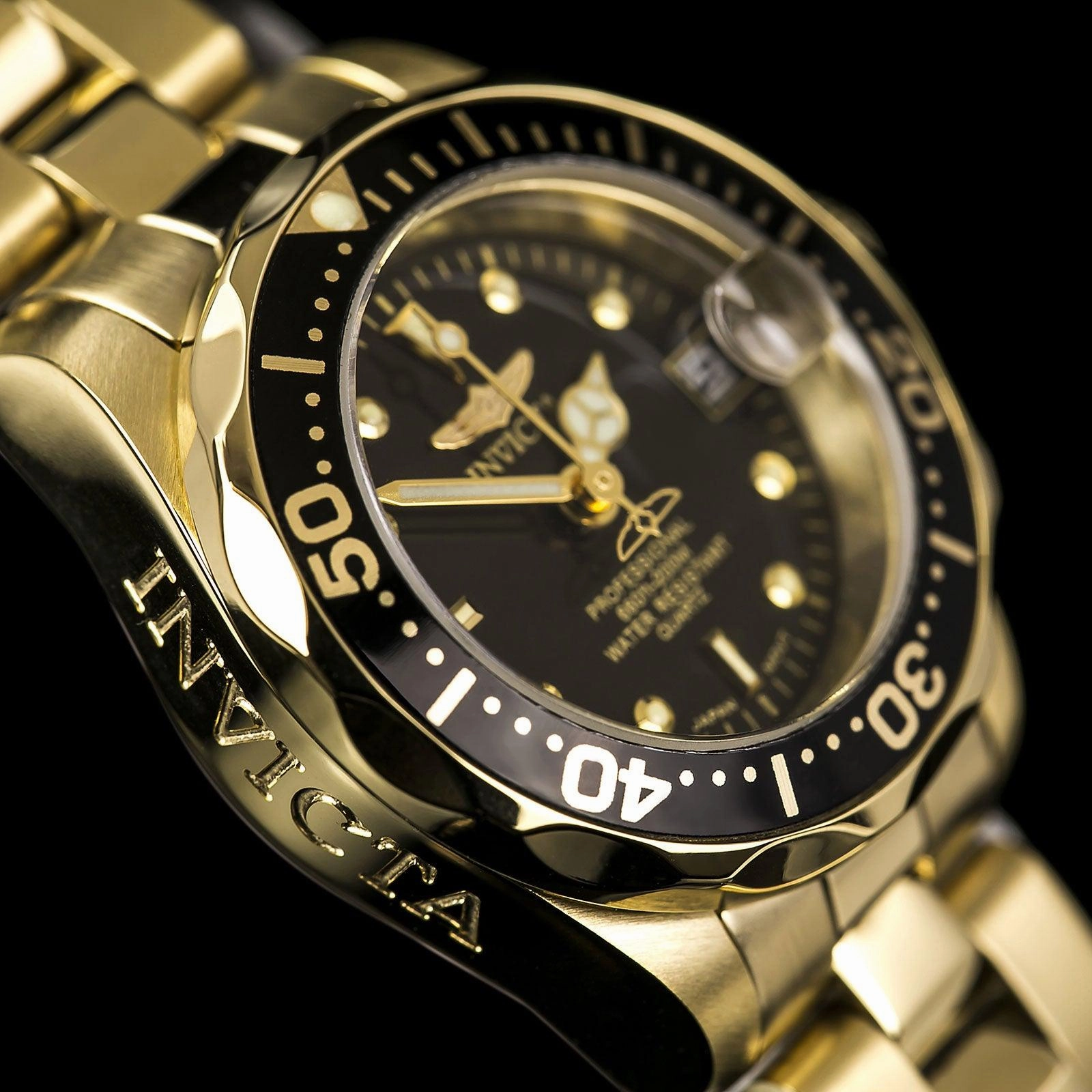 Invicta 8943 Women's Pro Diver Black Dial Gold Tone Watch