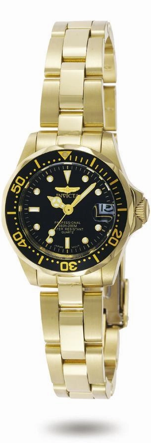 Invicta 8943 Women's Pro Diver Black Dial Gold Tone Watch