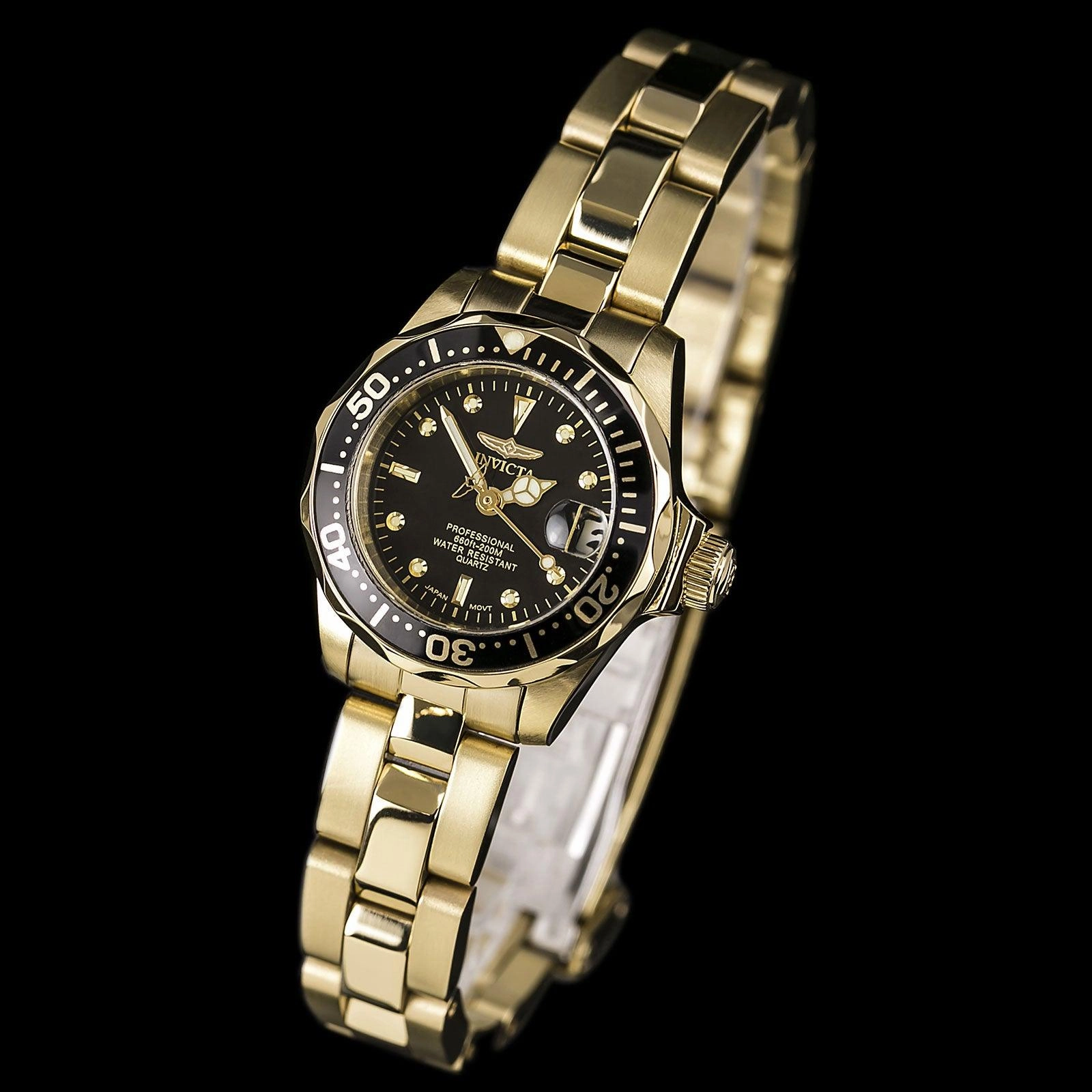 Invicta 8943 Women's Pro Diver Black Dial Gold Tone Watch