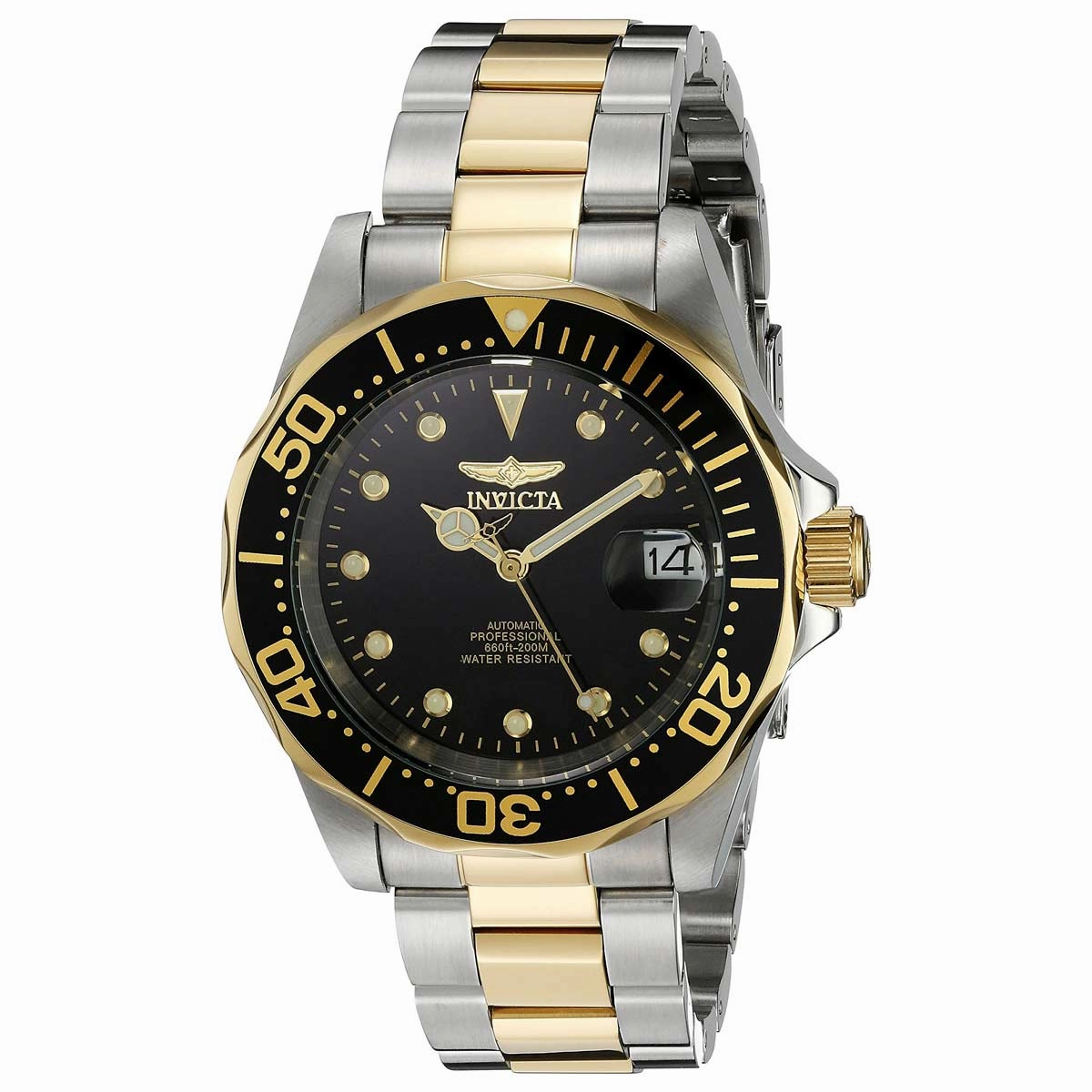 Invicta Men's Automatic Dive Watch - Pro Diver Black Dial Two Tone Bracelet | 17043
