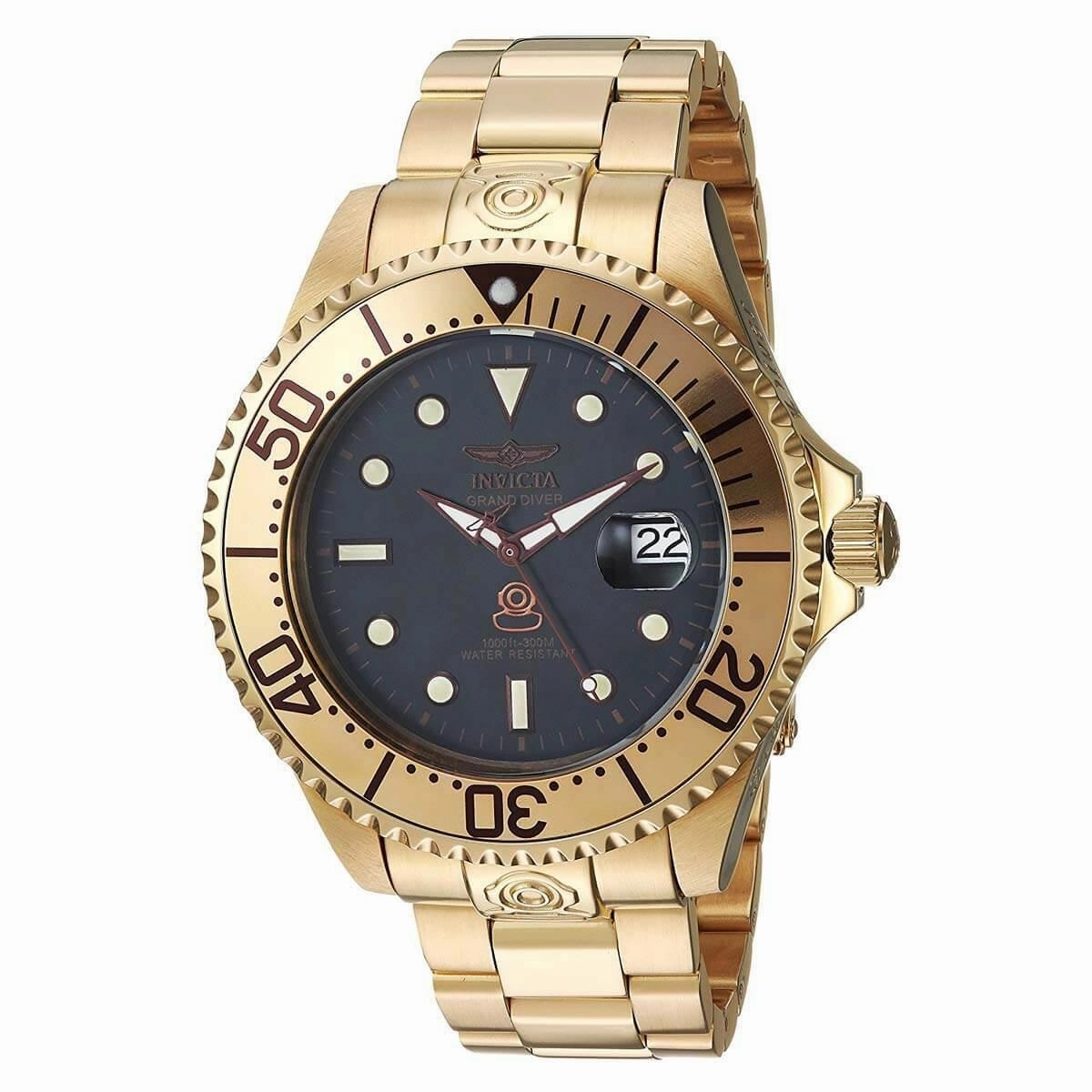 Invicta Men's Automatic Watch - Grand Diver Black Dial Yellow Steel Dive | 24766