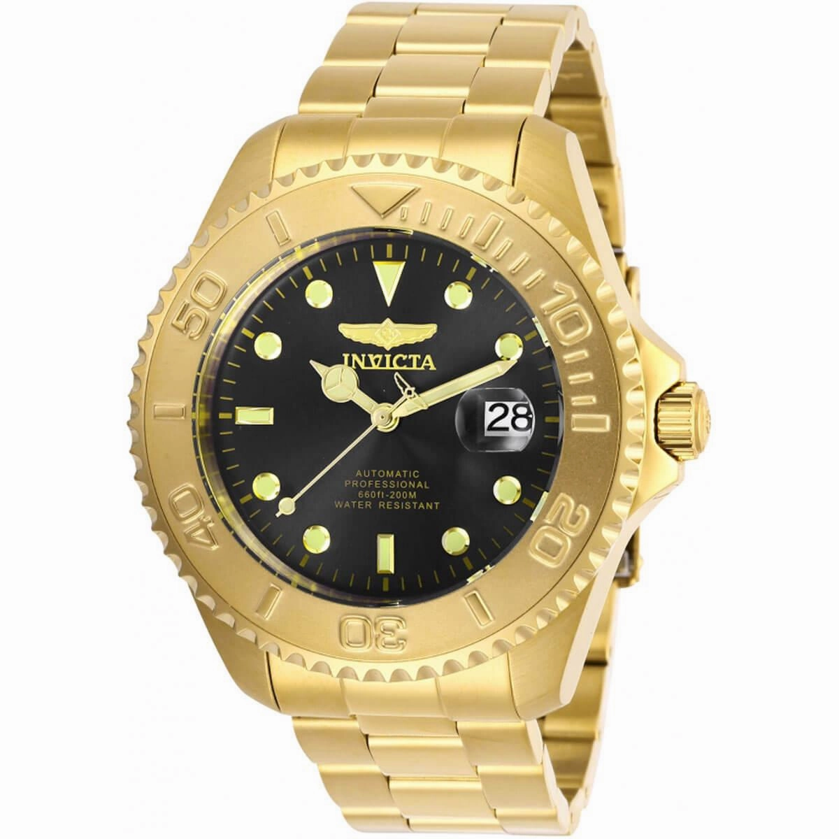 Invicta Men's Automatic Watch - Pro Diver Black Dial Yellow Gold Bracelet | 28952