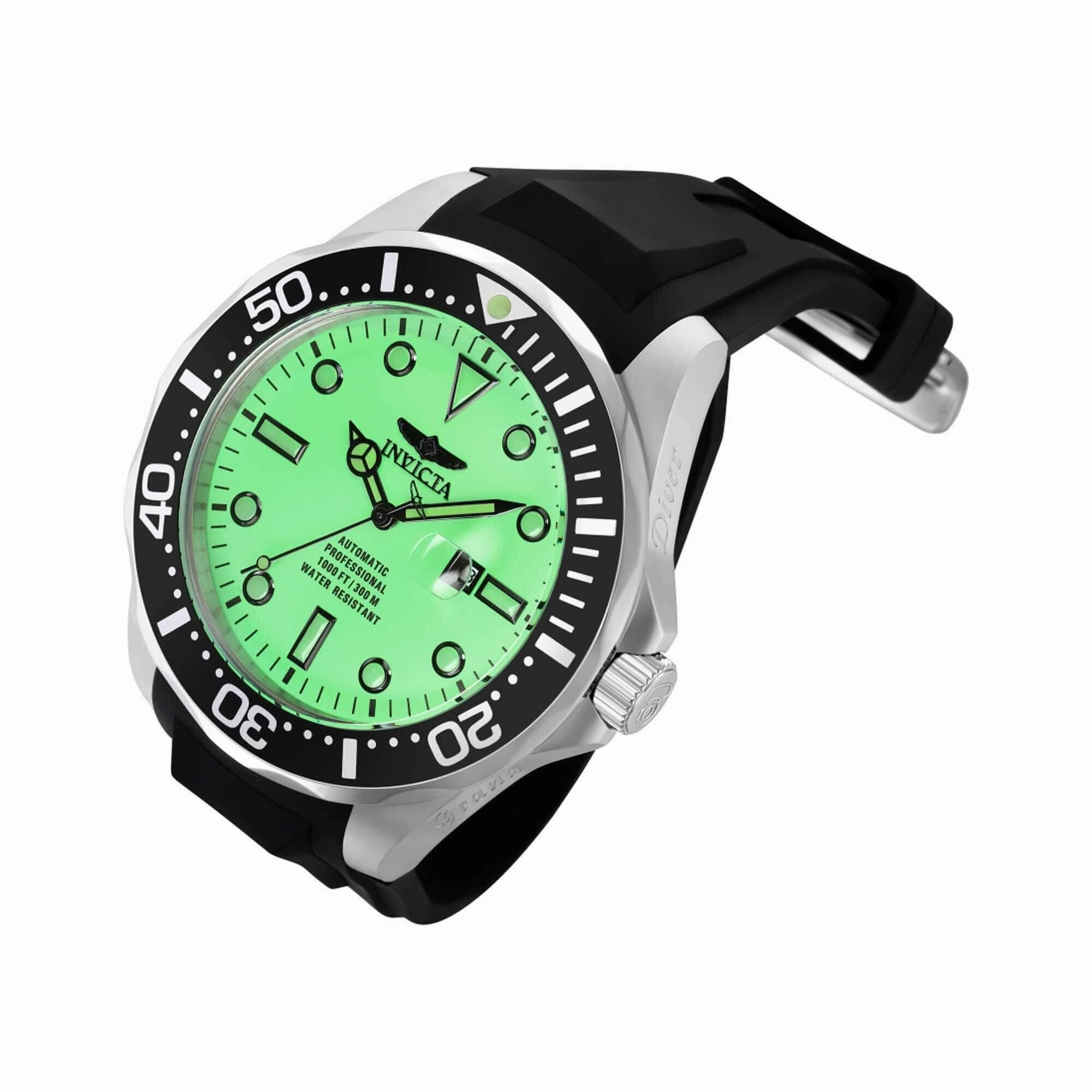 Invicta Men's Automatic Watch - Pro Diver Green Dial Black Silicone Strap | 33603