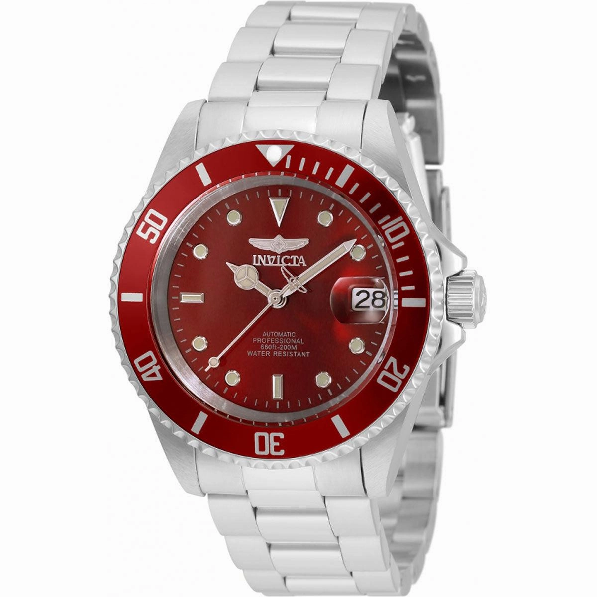 Invicta Men's Automatic Watch - Pro Diver Red Dial Silver Steel Bracelet | 35692