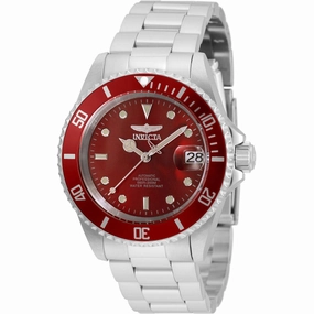 Invicta Men's Automatic Watch - Pro Diver Red Dial Silver Steel Bracelet | 35692