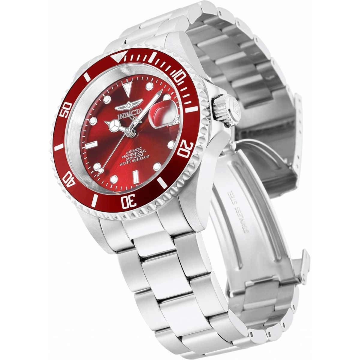 Invicta Men's Automatic Watch - Pro Diver Red Dial Silver Steel Bracelet | 35692