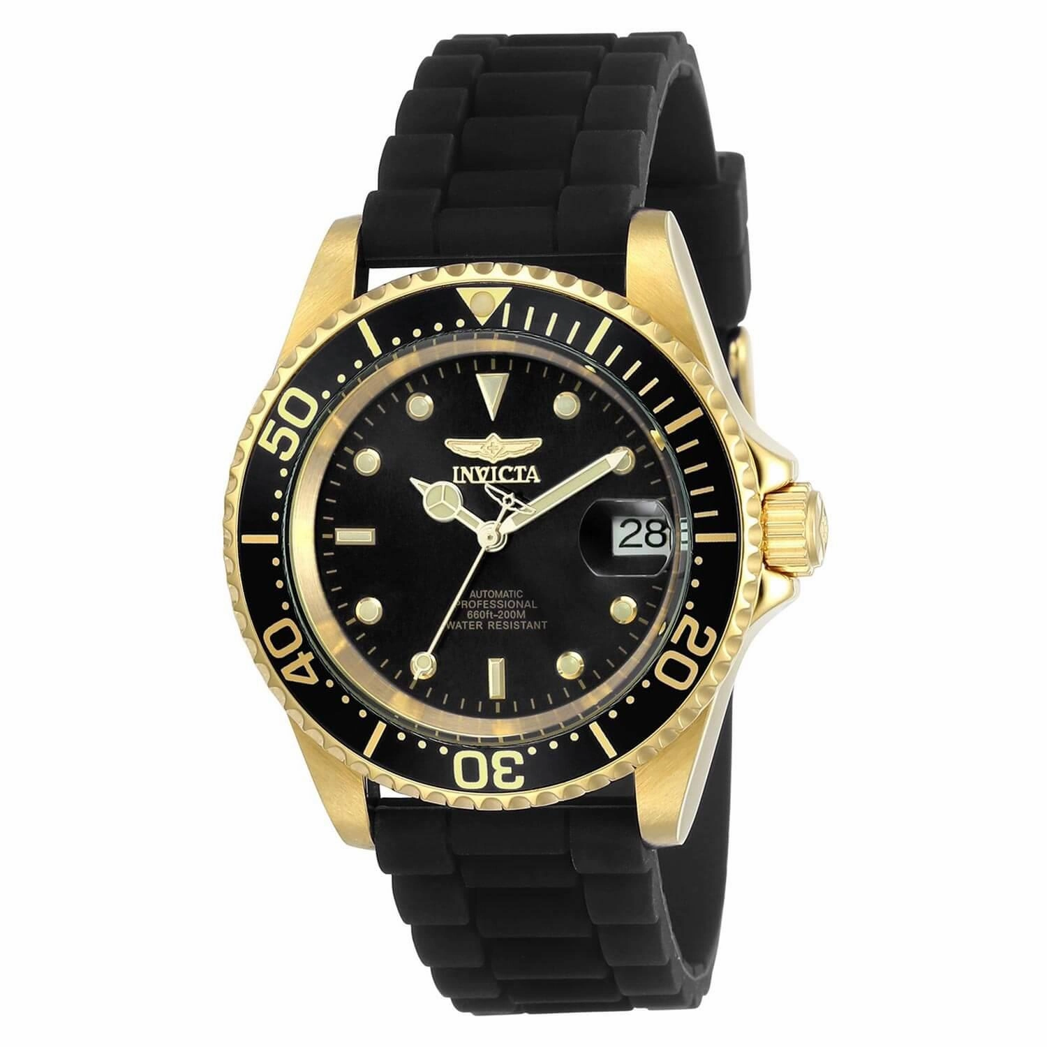 Invicta Men's Automatic Watch - Pro Diver Rotating Bezel Black Silicone Strap | 23681
