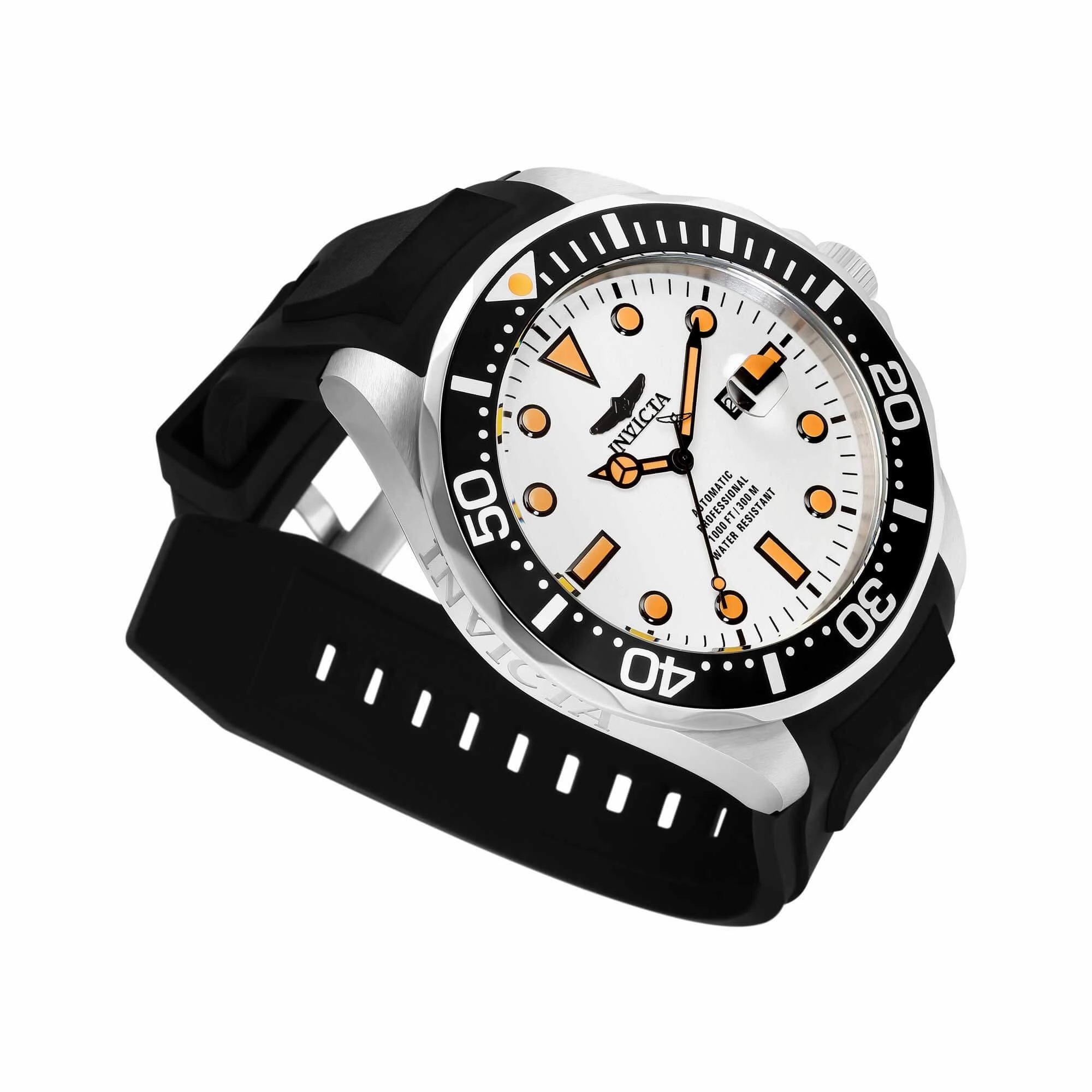Invicta Men's Automatic Watch - Pro Diver White Dial Black Silicone Strap | 33600