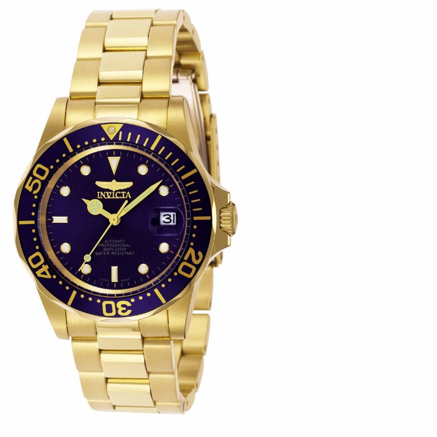Invicta Men's Automatic Watch - Pro Diver Yellow Steel Bracelet Blue Dial Date | 8930