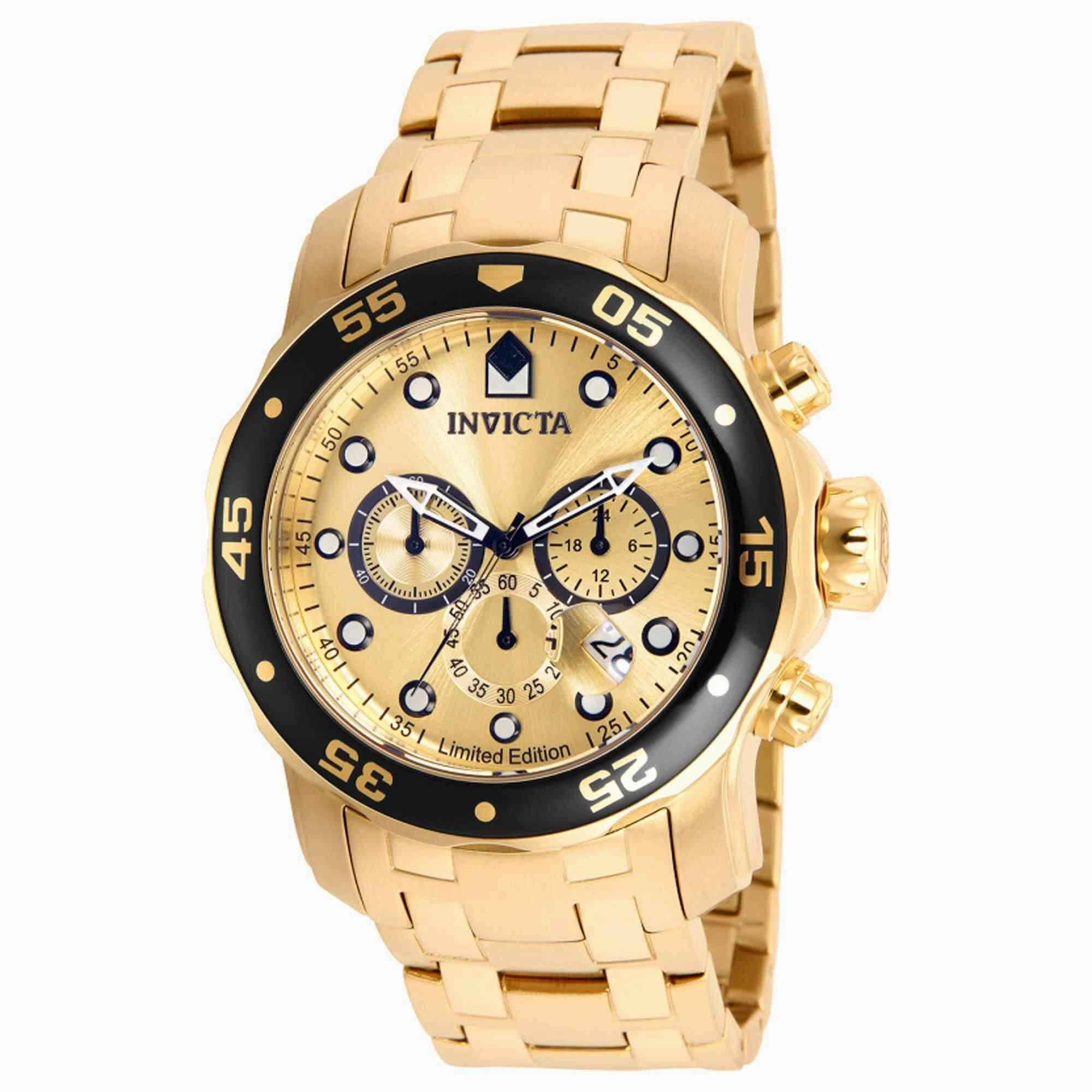Invicta Men's Chrono Watch - Pro Diver Gold Tone Dial Black Rotating Bezel | ILE0072A