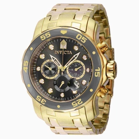 Invicta Men's Chrono Watch - Pro Diver Scuba Charcoal Dial Yellow Gold Steel | 40193