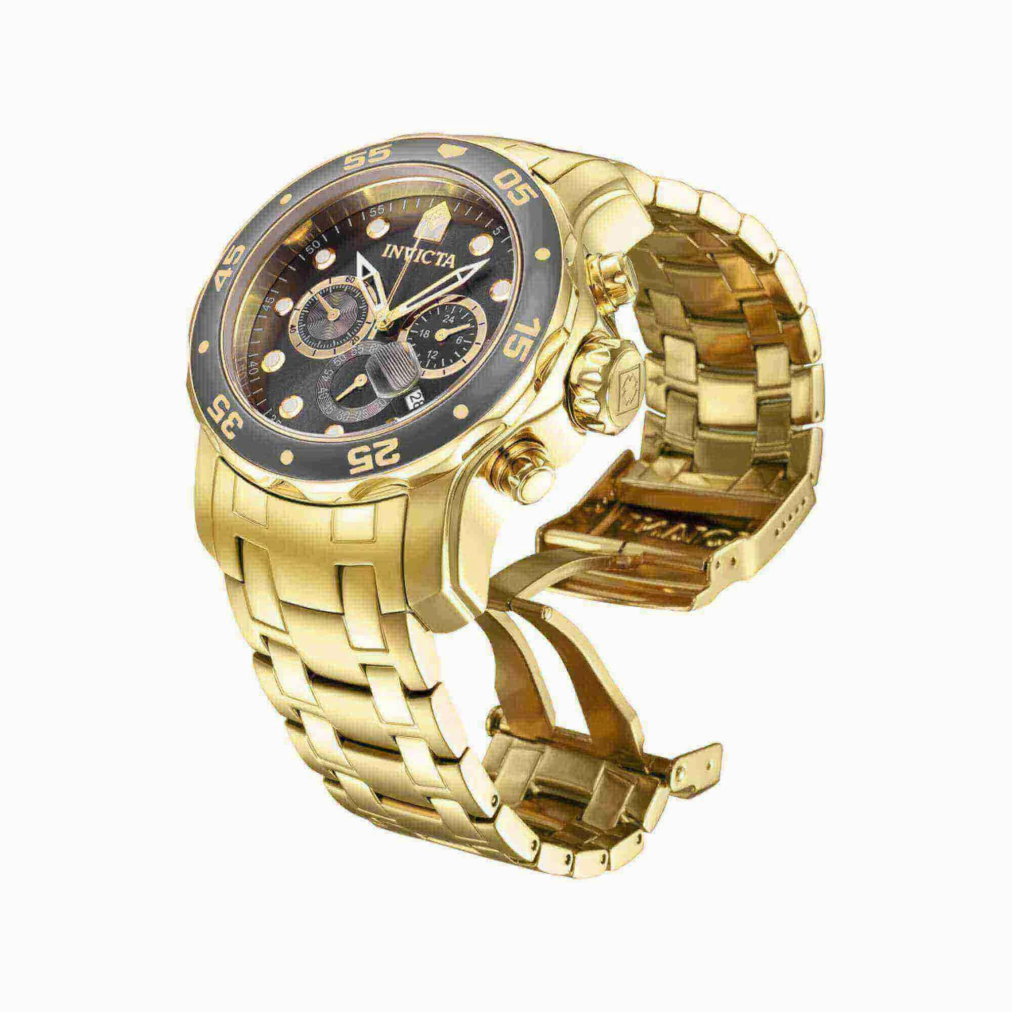 Invicta Men's Chrono Watch - Pro Diver Scuba Charcoal Dial Yellow Gold Steel | 40193