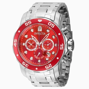 Invicta Men's Chrono Watch - Pro Diver Scuba Red Dial Silver Tone Bracelet | 40192