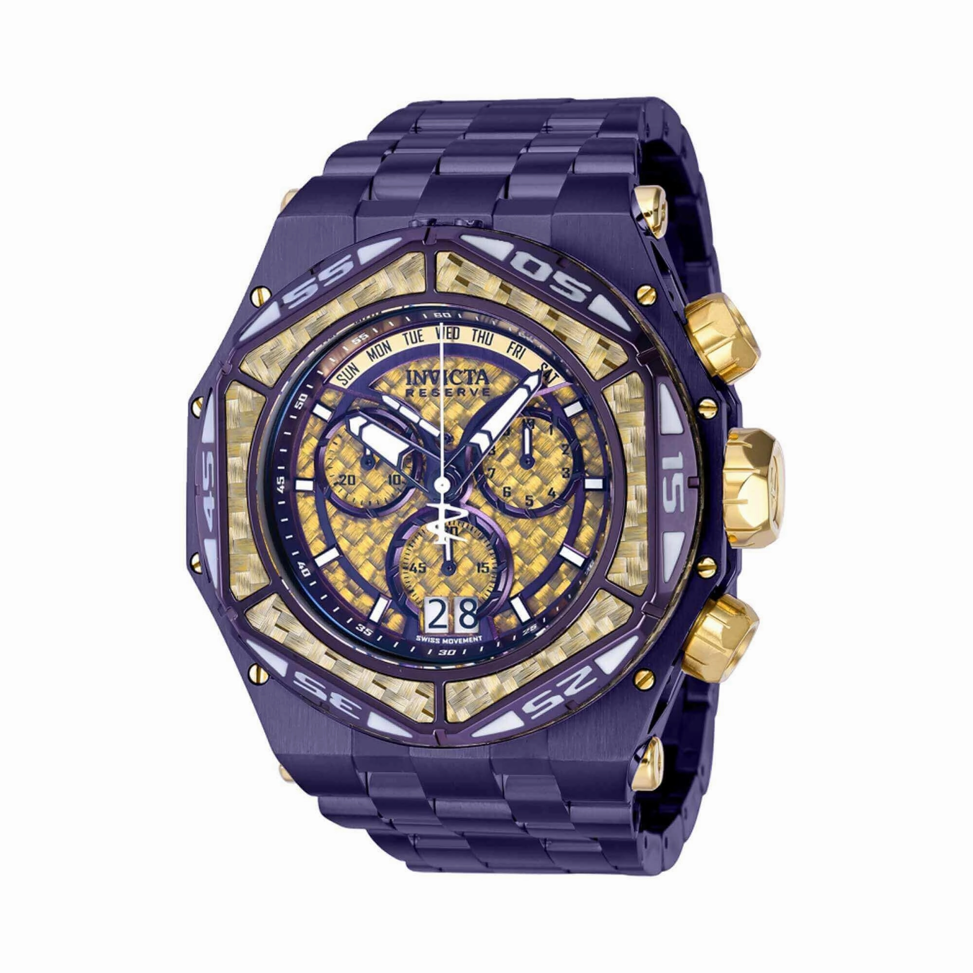 Invicta Men's Chrono Watch - Reserve Carbon Hawk Purple and Yellow Gold Case | 38926
