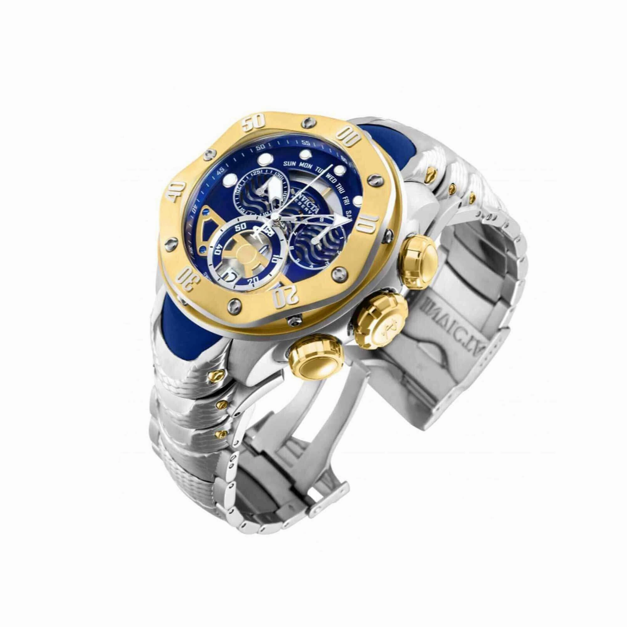 Invicta Men's Chrono Watch - Reserve Kraken Silver, Yellow Gold, Blue Bracelet | 33481