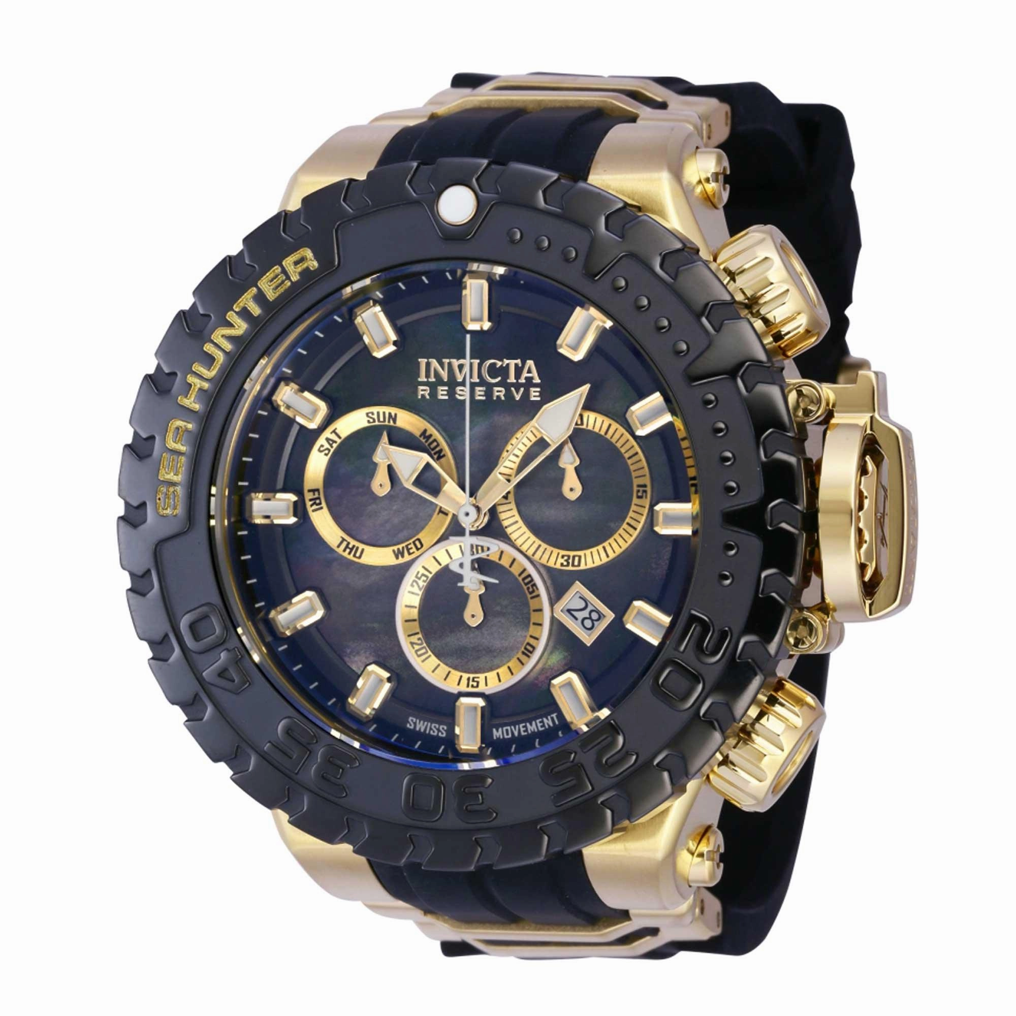 Invicta Men's Chrono Watch - Sea Hunter Yellow Gold Steel and Black Strap | 41007