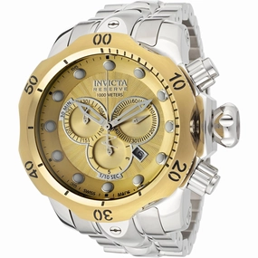 Invicta Men's Chrono Watch - Venom Gold Dial Silver Stainless Steel bracelet | 10790
